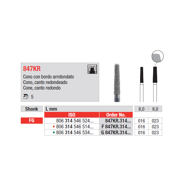 Broca FG Diamante Cónica Arredondada 847KR | EDENTA