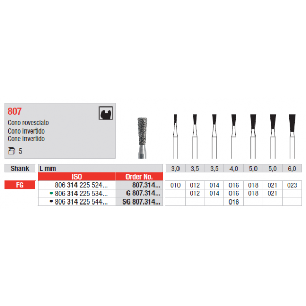 Broca FG Diamante Cone Invertido SG807.016 | EDENTA