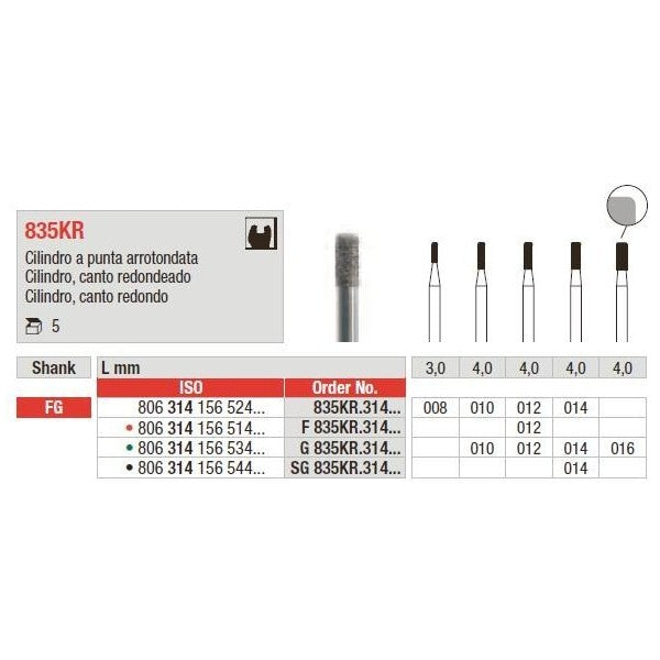 Broca FG Diamante Cilíndrica Arredondada F835KR | EDENTA