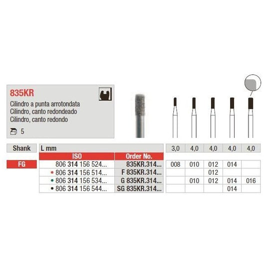 Broca FG Diamante Cilíndrica Arredondada F835KR | EDENTA
