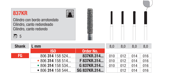 Broca FG Diamante Cilíndrica Arredondada 837KR | EDENTA