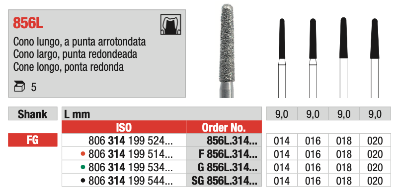 Broca Diamantada Cone longo Ponta Redonda F856L | EDENTA