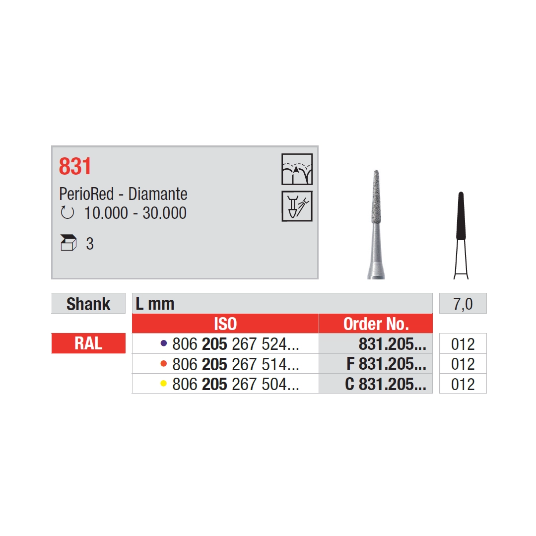 Broca CA Diamante 831 PerioRed | EDENTA