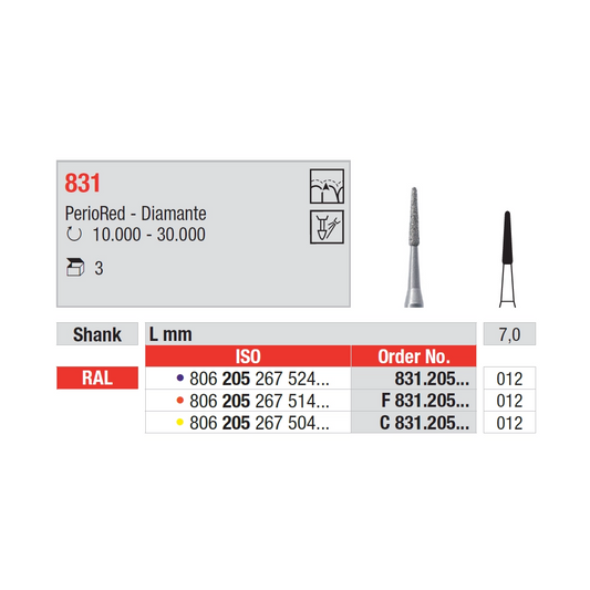 Broca CA Diamante 831 PerioRed | EDENTA