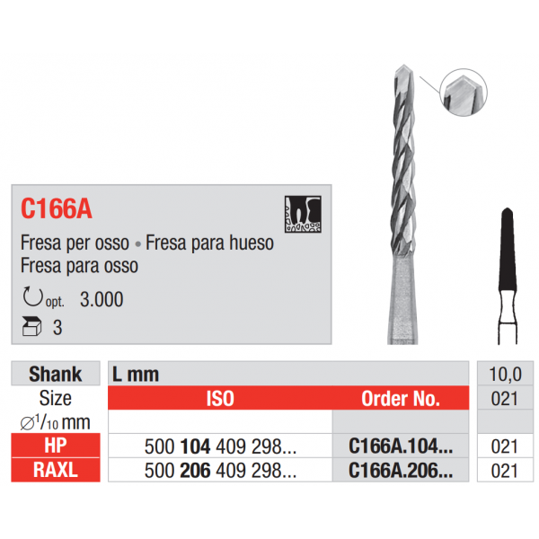 Broca Cirurgia para Osso C166A | EDENTA