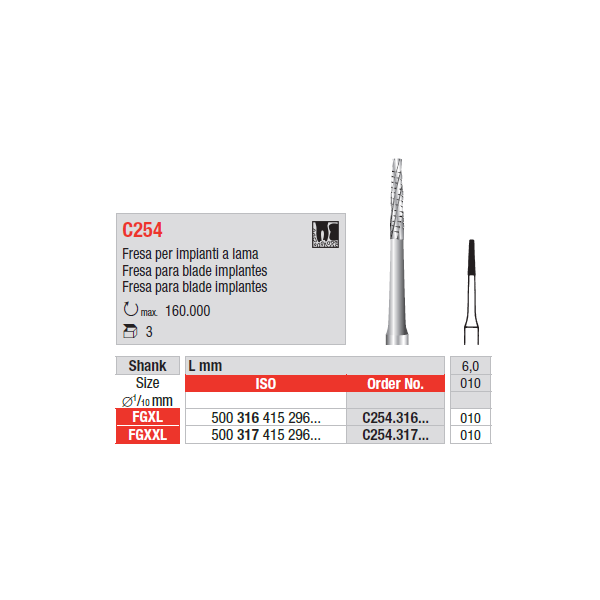 Broca FG Cirurgia Blade Implante C254 | EDENTA