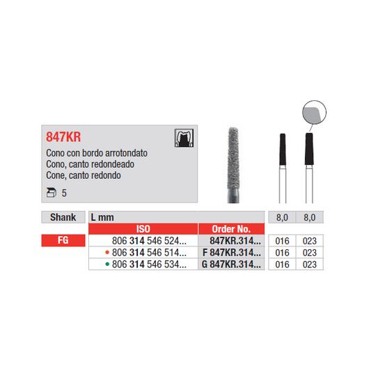 Broca FG Diamante Cónica Arredondada 847KR | EDENTA