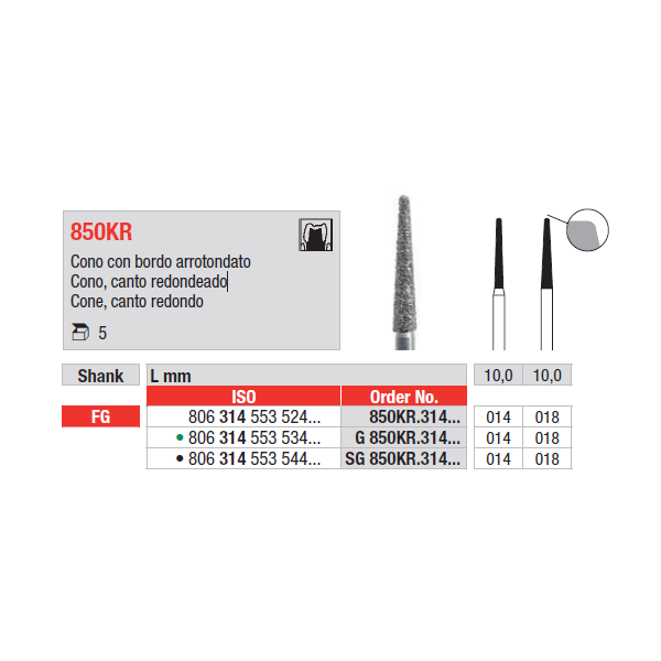 Broca diamantada Cone Canto Redondo 850KR | EDENTA