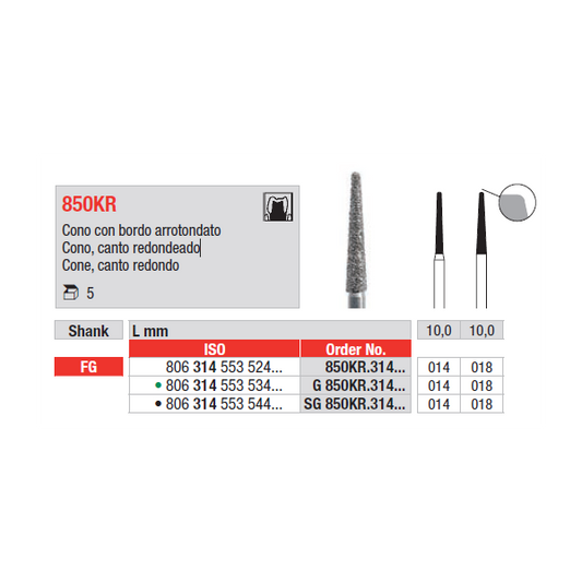 Broca diamantada Cone Canto Redondo 850KR | EDENTA