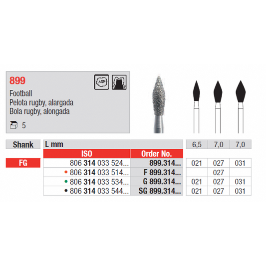 Broca Diamantada Bola Rugby Alongada F899 | EDENTA