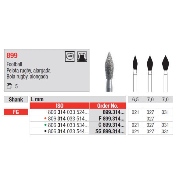 Broca Diamantada Bola Rugby Alongada G899 | EDENTA
