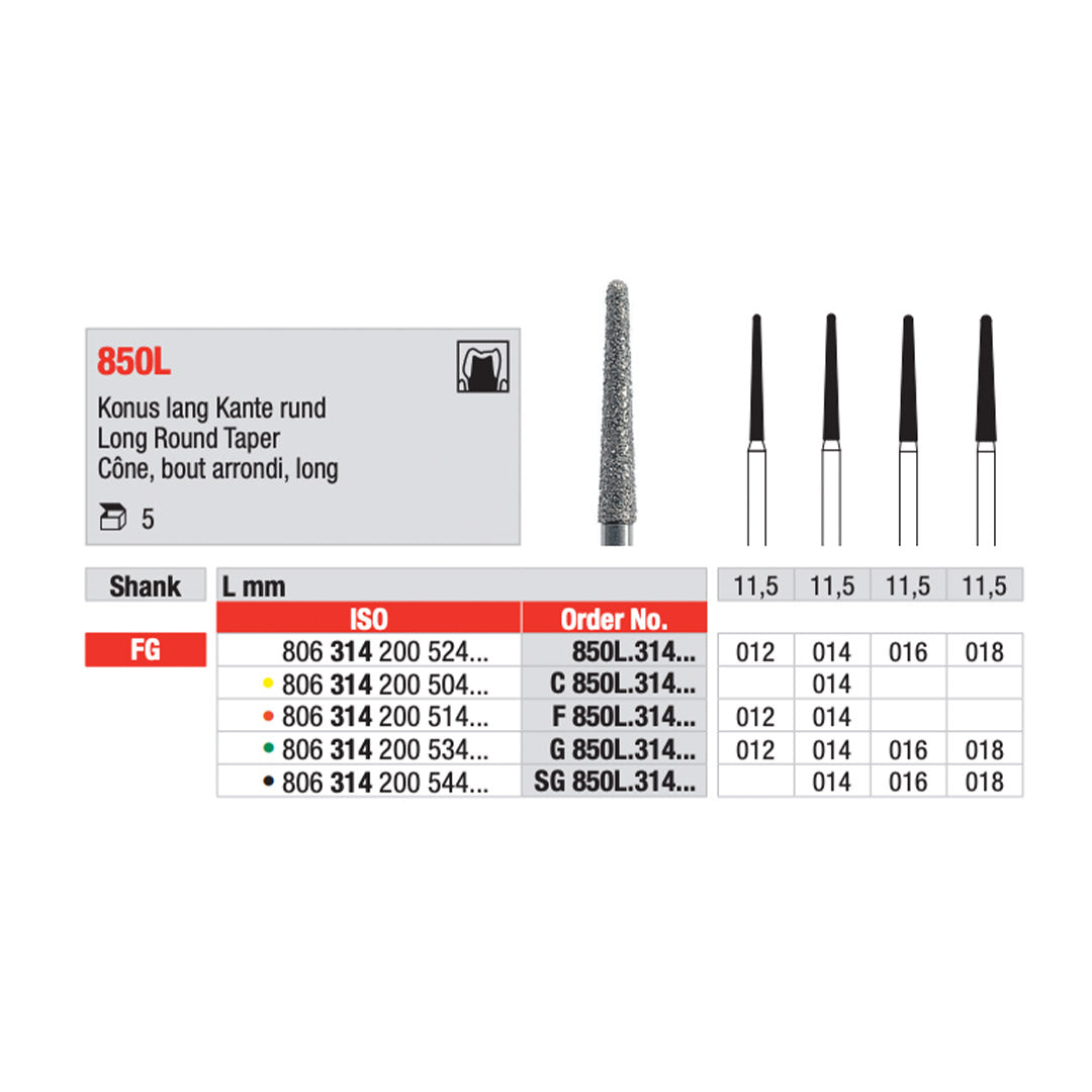Broca FG Diamante Cónica Arredondada SG850L | EDENTA